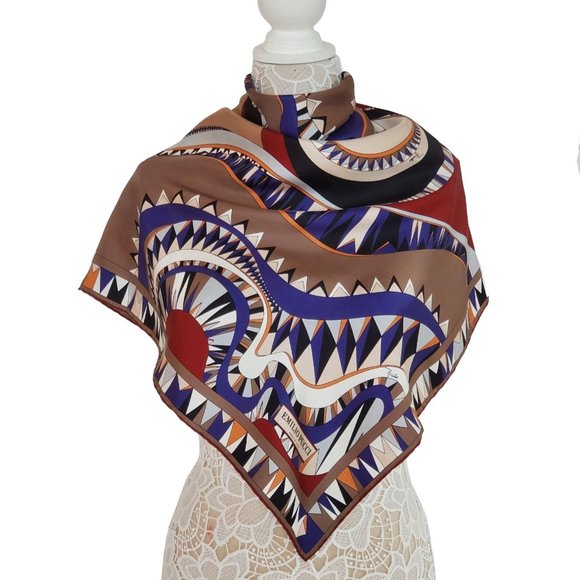 EMILIO PUCCI SCARF MULTI-COLORED PRINT SIGNATURE LOGO SQUARE SCARF 34" - Picture 2 of 12